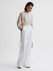 Reiss Champagne Imogen Blouson Style Cropped Blouse - Image 3 of 5