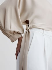 Reiss Champagne Imogen Blouson Style Cropped Blouse - Image 4 of 5