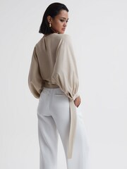Reiss Champagne Imogen Blouson Style Cropped Blouse - Image 5 of 5