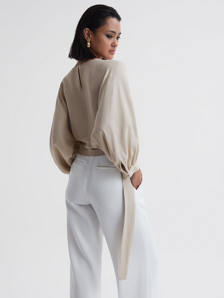 Reiss Champagne Imogen Blouson Style Cropped Blouse - Image 5 of 5