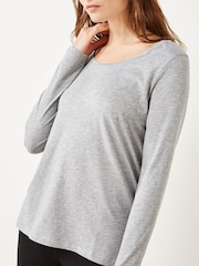 Grey Marl Long Sleeve Crew Neck 100% Cotton T-Shirt - Image 1 of 7