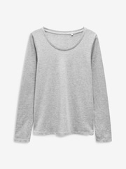Grey Marl Long Sleeve Crew Neck 100% Cotton T-Shirt - Image 5 of 7