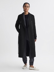 Reiss Black Arla Relaxed Wool Blend Blindseam Belted Coat - Image 1 of 7