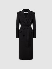 Reiss Black Arla Relaxed Wool Blend Blindseam Belted Coat - Image 2 of 7