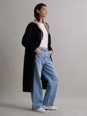 Reiss Black Arla Relaxed Wool Blend Blindseam Belted Coat - Image 6 of 7