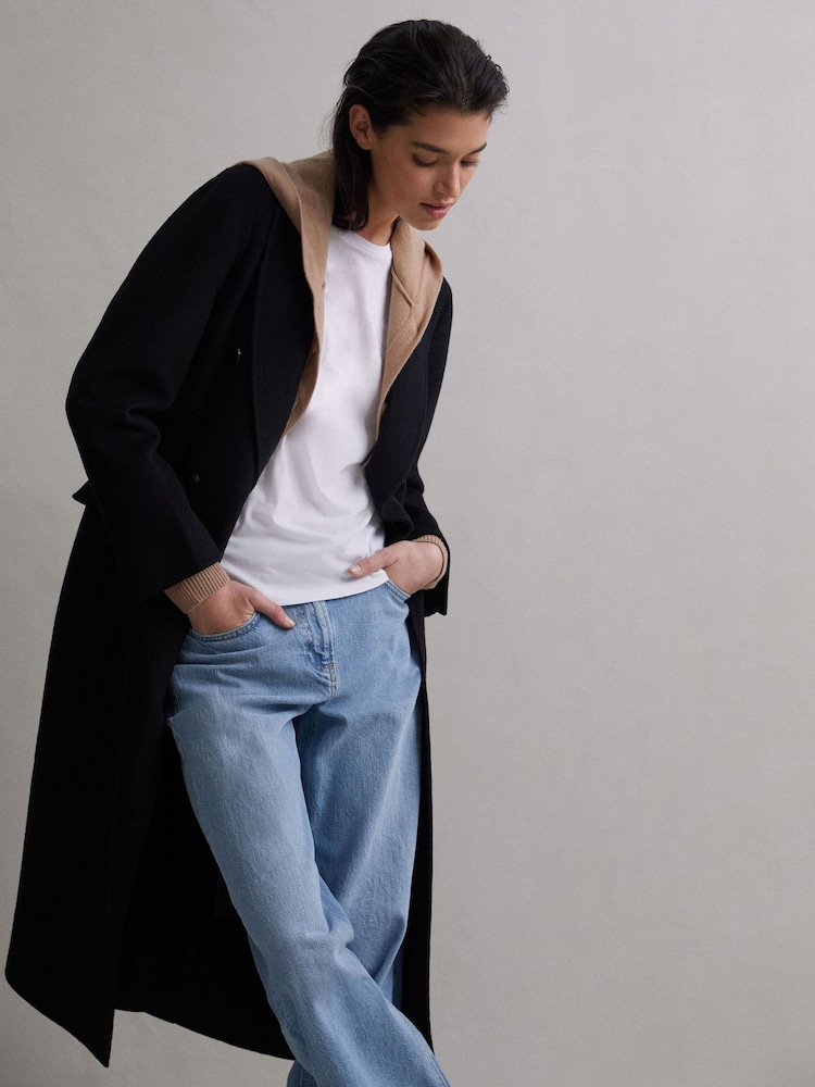 Reiss Black Arla Relaxed Wool Blend Blindseam Belted Coat - Image 7 of 7
