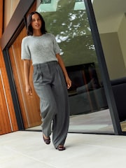 Grey Pinstripe Straight Trousers - Image 1 of 8