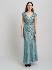 Gina Bacconi Green Mimsy V-Neck Beaded Maxi Dress - Image 6 of 9