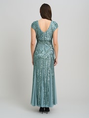 Gina Bacconi Green Mimsy V-Neck Beaded Maxi Dress - Image 7 of 9