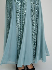 Gina Bacconi Green Mimsy V-Neck Beaded Maxi Dress - Image 9 of 9