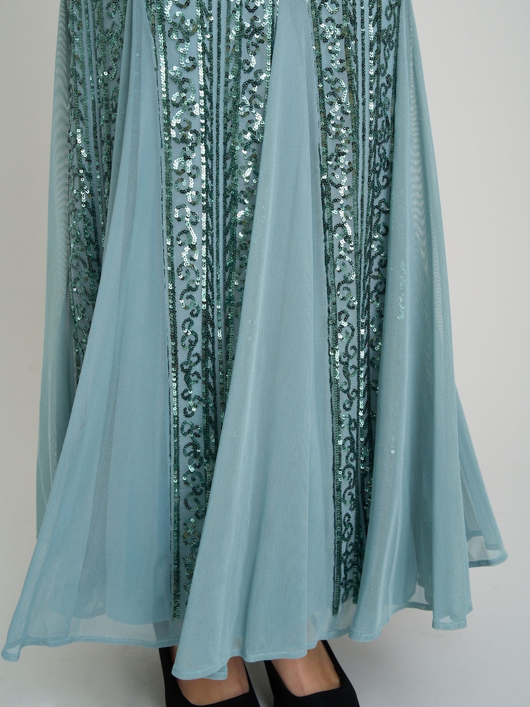 Gina Bacconi Green Mimsy V-Neck Beaded Maxi Dress - Image 9 of 9