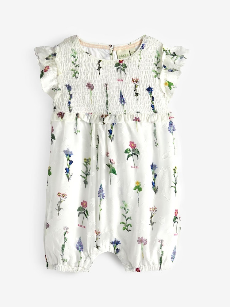 Baker by Ted Baker Floral Chiffon White Rompersuit - Image 7 of 11