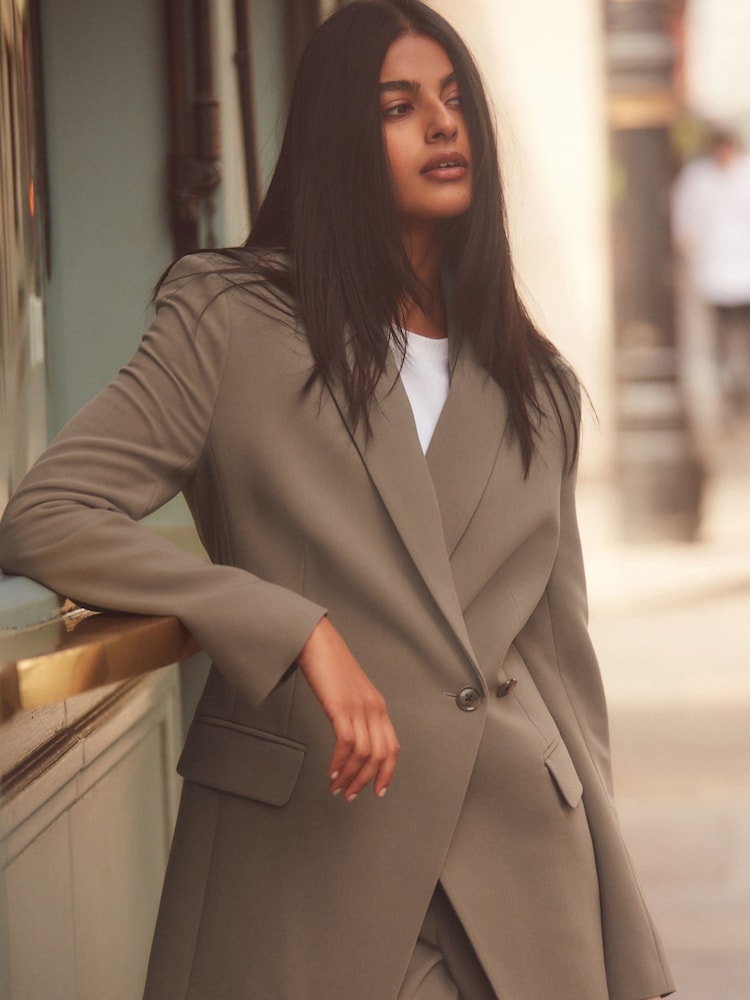 Brun/Khaki - Asymmetrisk justerbar midja Kavaj - Bild 1 av 8