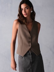 Brown/Khaki Tailored Button Through Waistcoat - Image 1 of 7