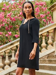 Sosandar Black Chain Lace Up Shift Dress - Image 3 of 5