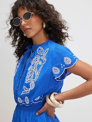 River Island Blue Short Sleeve Cutwork Playsuit - Image 3 of 3
