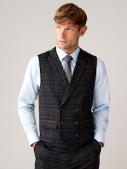 Navy Trimmed Check Suit Waistcoat - Image 1 of 10
