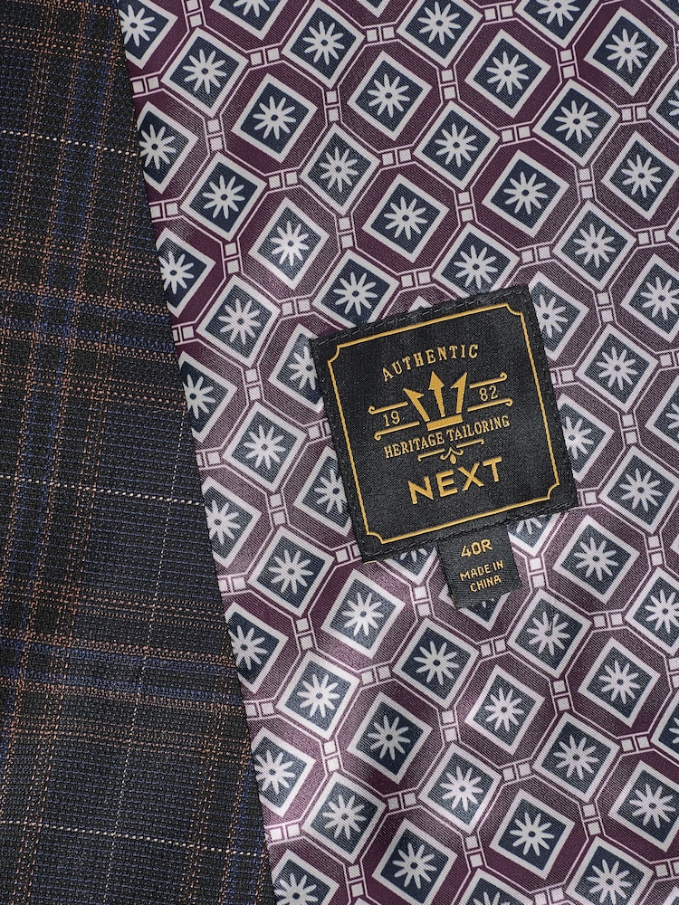 Navy Trimmed Check Suit Waistcoat - Image 10 of 10