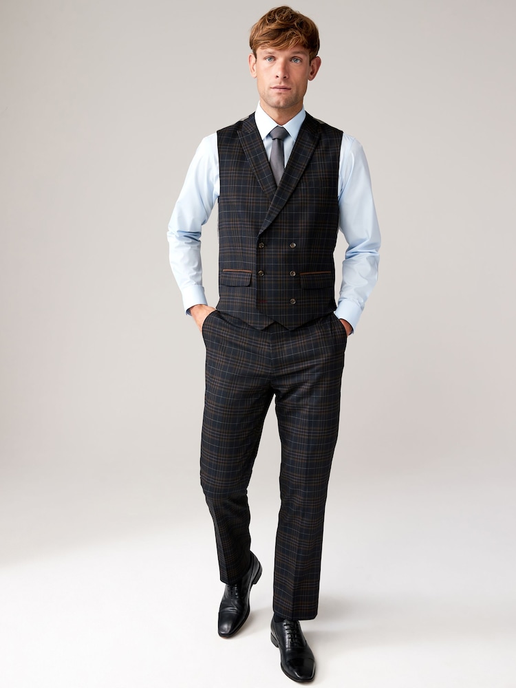 Navy Trimmed Check Suit Waistcoat - Image 2 of 10