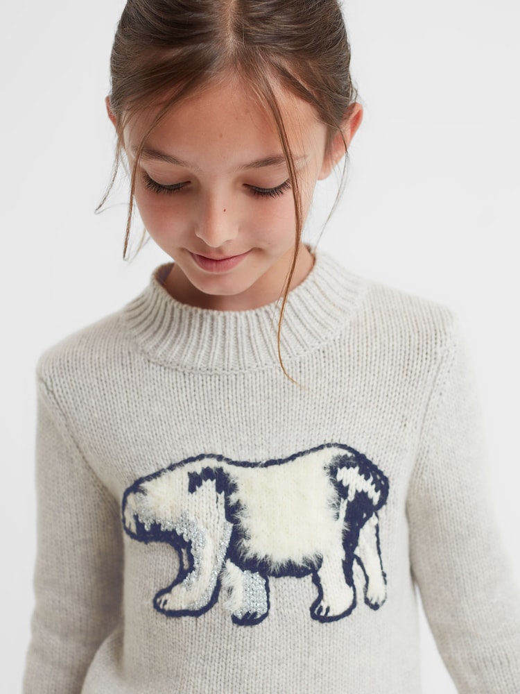 Reiss Grey Polli 9-14 yrs Casual Knitted Polar Bear Jumper - Image 1 of 6