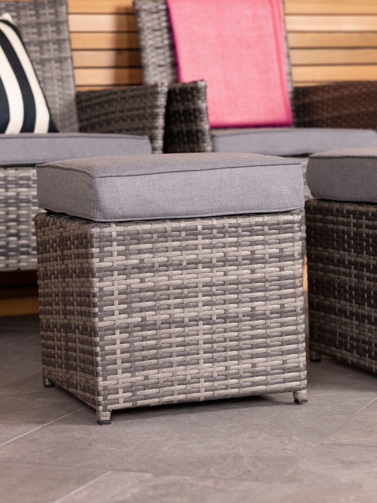 Charles Bentley Grey Pair of Garden Rattan Footstools - Image 2 of 4