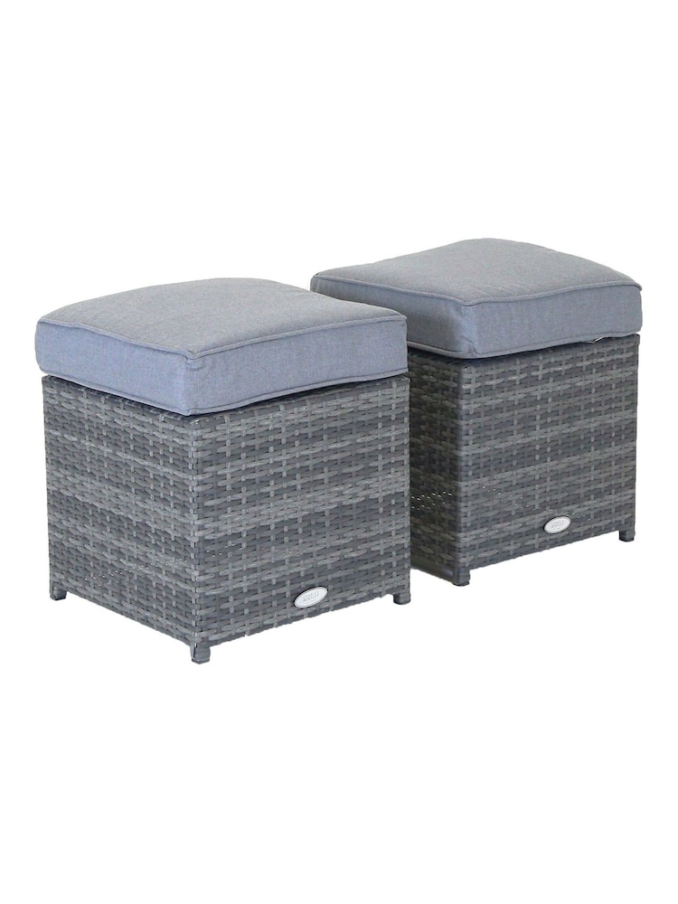 Charles Bentley Grey Pair of Garden Rattan Footstools - Image 4 of 4