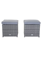 Charles Bentley Grey Pair of Garden Rattan Footstools - Image 6 of 6
