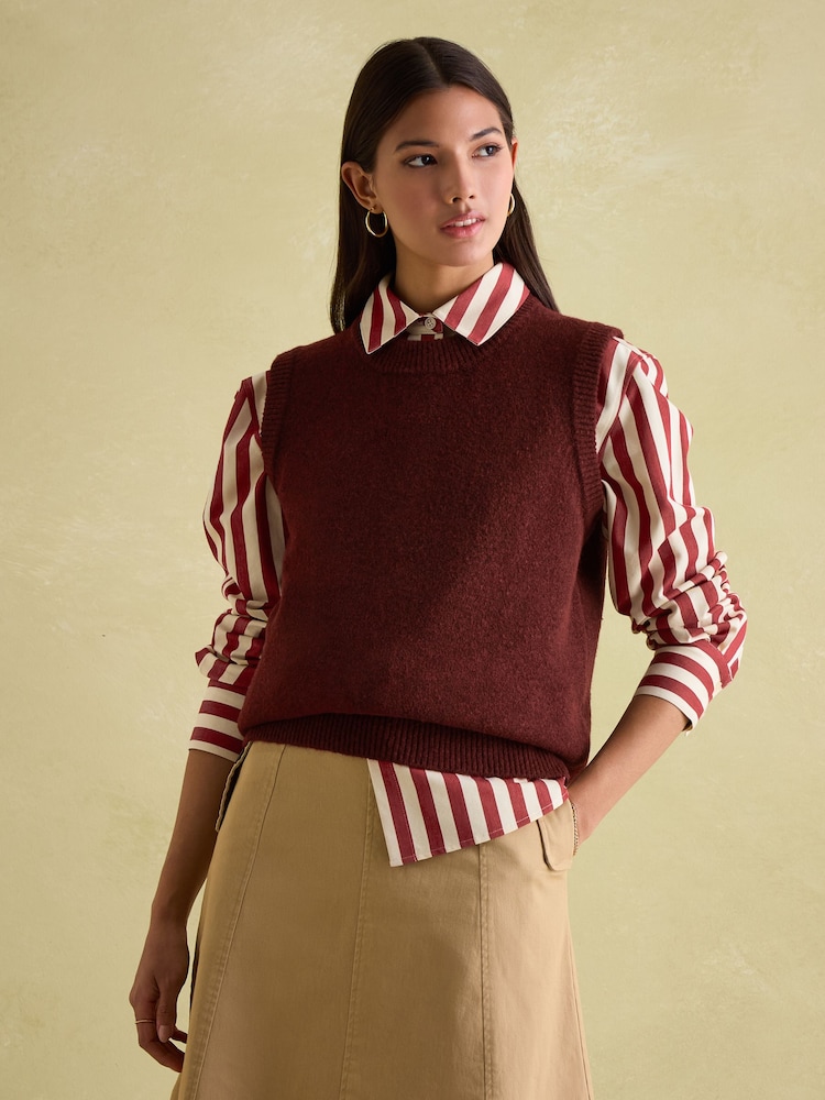 Joules Holly Burgundy Regular Fit Knitted Vest - Image 1 of 6 Joules Holly Burgundy Regular Fit Knitted Vest - Image 1 of 6