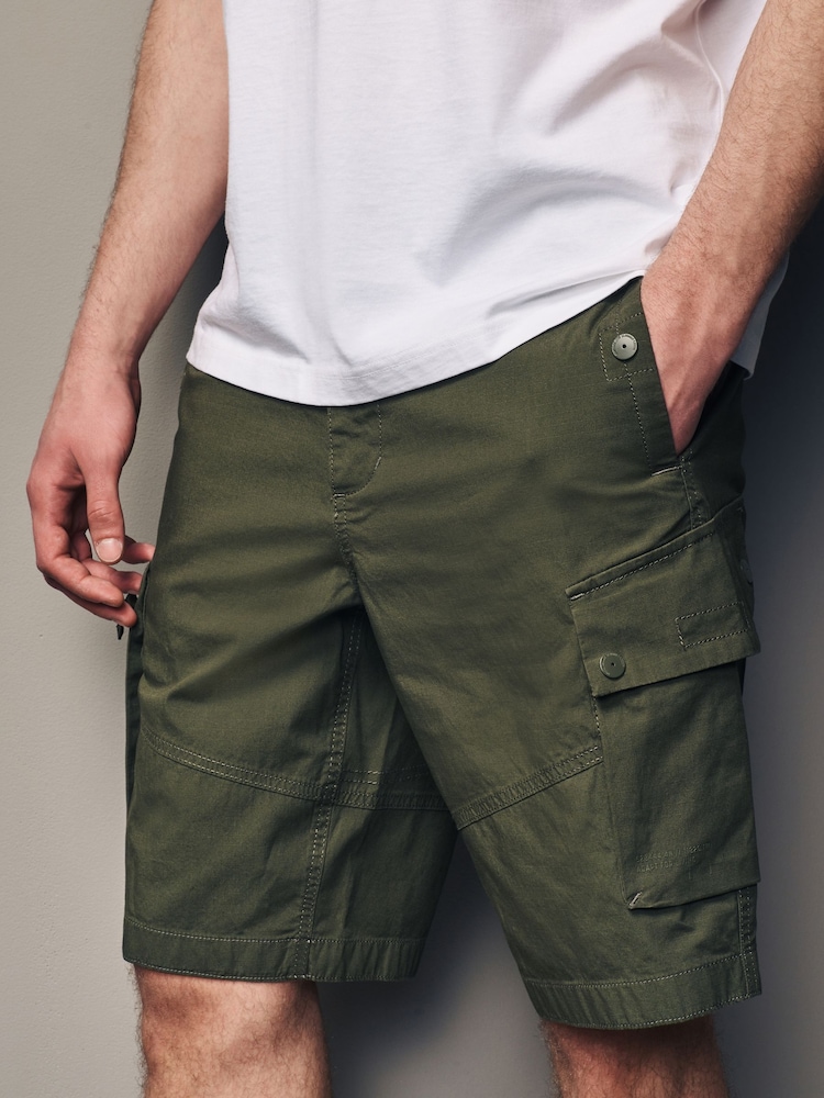 Khaki Green Lightweight Stretch Utility Cargo Shorts - Image 1 of 10
