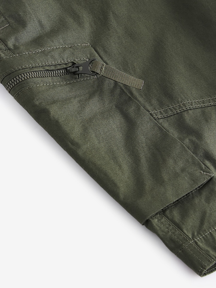 Khaki Green Lightweight Stretch Utility Cargo Shorts - Image 10 of 10