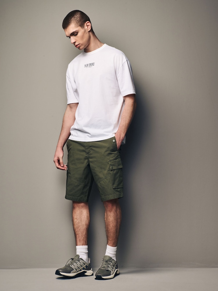 Khaki Green Lightweight Stretch Utility Cargo Shorts - Image 2 of 10