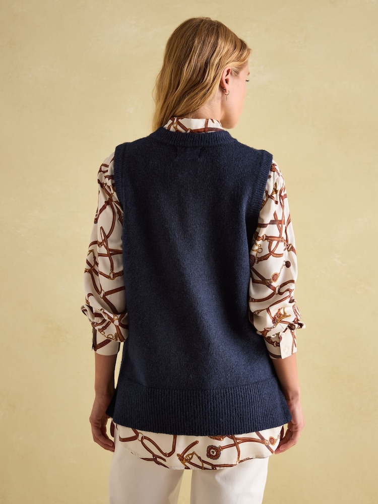 Joules Holly Navy Blue Longline Knitted Vest - Image 2 of 7