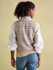 Joules Islay Oatmeal V Neck Fairisle Pattern Knitted Vest - Image 2 of 5