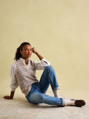 Joules Islay Oatmeal V Neck Fairisle Pattern Knitted Vest - Image 3 of 5