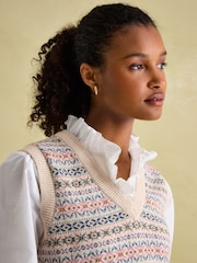 Joules Islay Oatmeal V Neck Fairisle Pattern Knitted Vest - Image 4 of 5