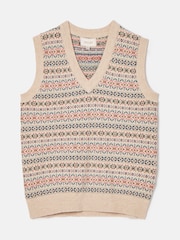 Joules Islay Oatmeal V Neck Fairisle Pattern Knitted Vest - Image 5 of 5