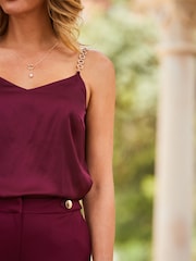 Sosandar Burgundy Red Embellished Strap Cami - Image 5 of 5