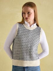 Joules Ingrid Cream/Navy Patterned Knitted Vest - Image 1 of 6