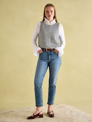 Joules Ingrid Cream/Navy Patterned Knitted Vest - Image 3 of 6