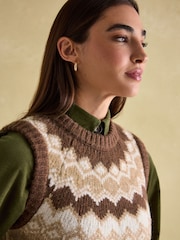 Joules Lowry Brown Knitted Fairisle Pattern Vest - Image 4 of 6