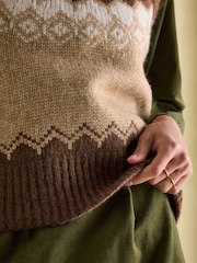 Joules Lowry Brown Knitted Fairisle Pattern Vest - Image 5 of 6