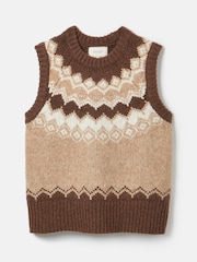 Joules Lowry Brown Knitted Fairisle Pattern Vest - Image 6 of 6