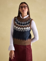 Joules Lowry Cream/Navy Knitted Fairisle Pattern Vest - Image 1 of 7