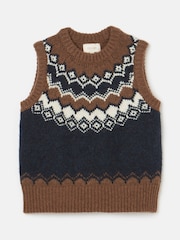 Joules Lowry Cream/Navy Knitted Fairisle Pattern Vest - Image 7 of 7