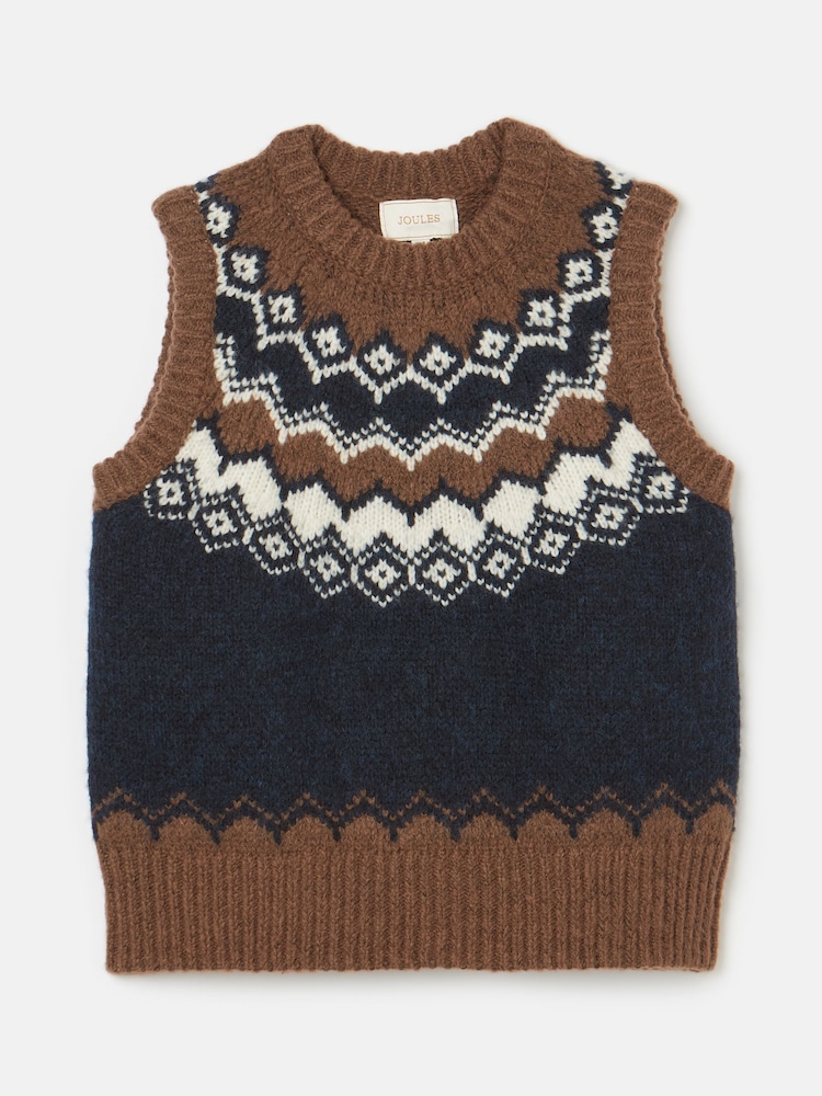 Joules Lowry Cream/Navy Knitted Fairisle Pattern Vest - Image 7 of 7