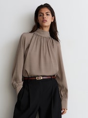 Reiss Tan Iris Slim Leather Half-Keeper Belt - Image 1 of 4