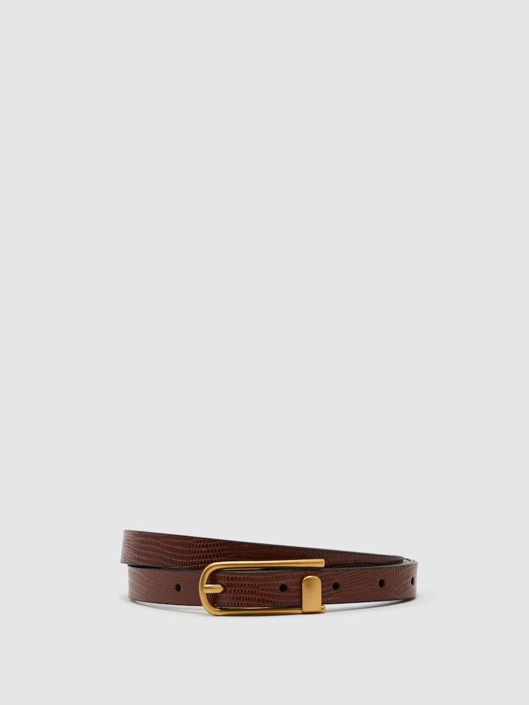 Reiss Tan Iris Slim Leather Half-Keeper Belt - Image 2 of 4 Reiss Tan Iris Slim Leather Half-Keeper Belt - Image 2 of 4