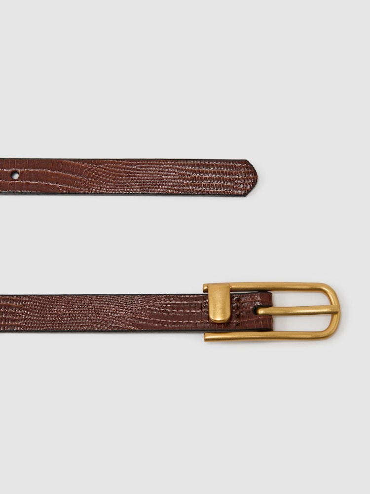 Reiss Tan Iris Slim Leather Half-Keeper Belt - Image 4 of 4 Reiss Tan Iris Slim Leather Half-Keeper Belt - Image 4 of 4