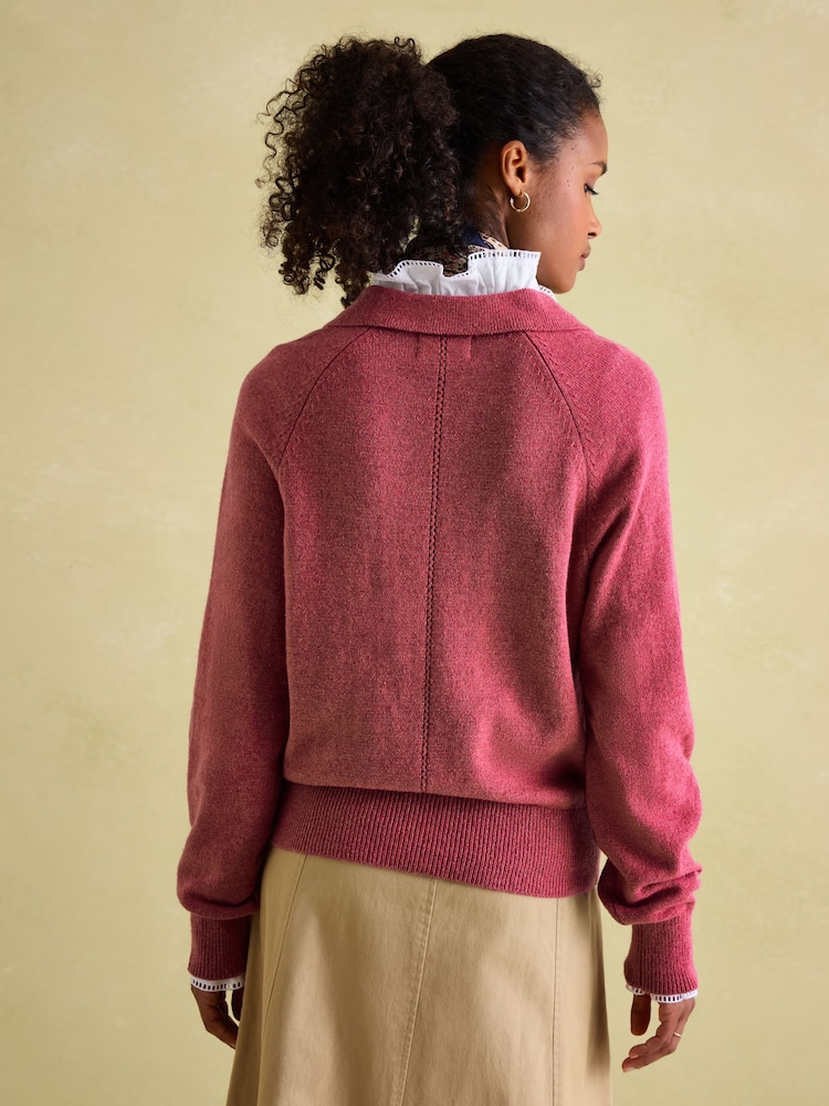 Joules Mia Raspberry Pink Pointelle Jumper with Open Collar - Image 1 of 5