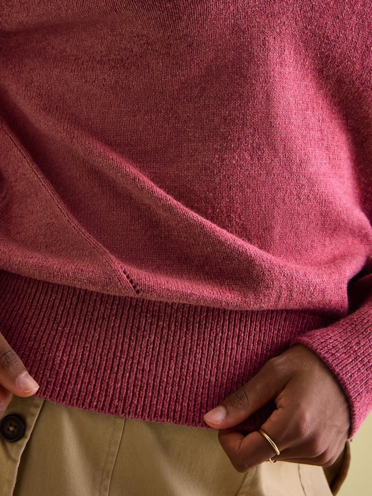 Joules Mia Raspberry Pink Pointelle Jumper with Open Collar - Image 2 of 5